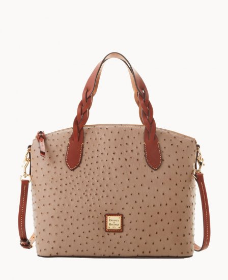 Dooney Ostrich Celeste Satchel Light Taupe ID-7oI56iHM - Click Image to Close