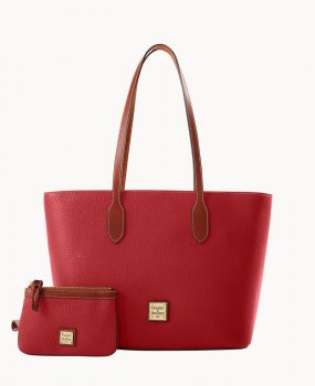 Dooney Pebble Grain Tote With Medium Wristlet Red ID-elNgh5El