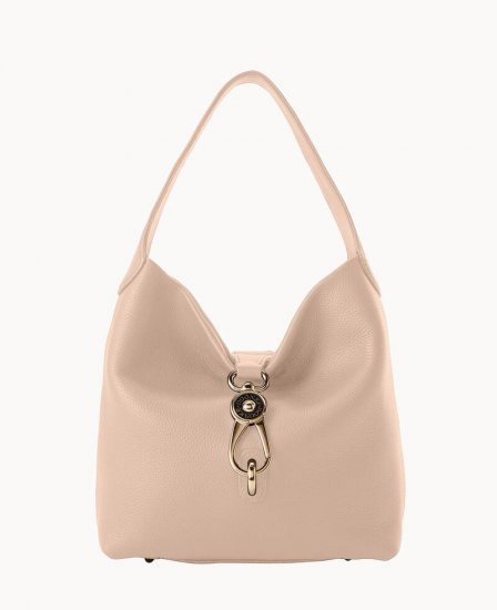 Dooney Pebble Grain Small Logo Lock Sac Blush ID-mpX3oa8M - Click Image to Close