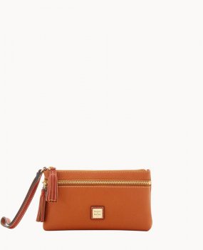 Dooney Pebble Grain Double Zip Wristlet Caramel ID-MCYMH10N