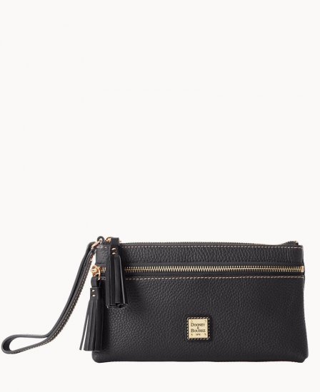 Dooney Pebble Grain Double Zip Wristlet Black Black ID-BKObnB8z - Click Image to Close