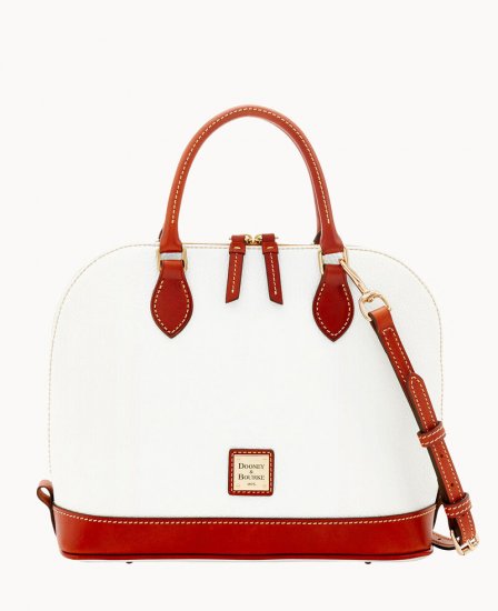 Dooney Pebble Grain Zip Zip Satchel White ID-e9u9qGJy - Click Image to Close