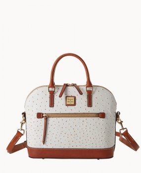 Dooney Ostrich Domed Zip Satchel Bone ID-t42rUBGT