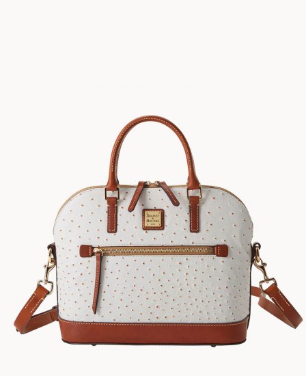 Dooney Ostrich Domed Zip Satchel Bone ID-t42rUBGT - Click Image to Close