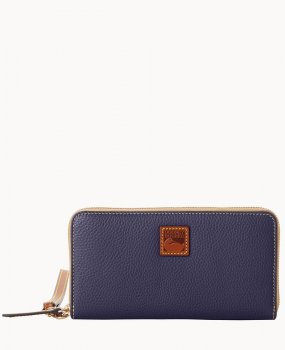 Dooney Pebble Grain Large Zip Around Wristlet Midnight Blue ID-pFRDQsBh