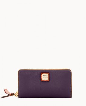 Dooney Pebble Grain Large Zip Around Wristlet Plum Wine ID-ShCHlMna