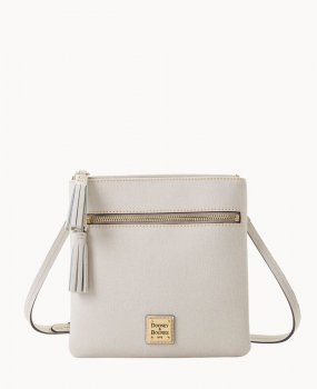 Dooney Saffiano Double Zip Tassel Crossbody Ecru ID-0neKpALo