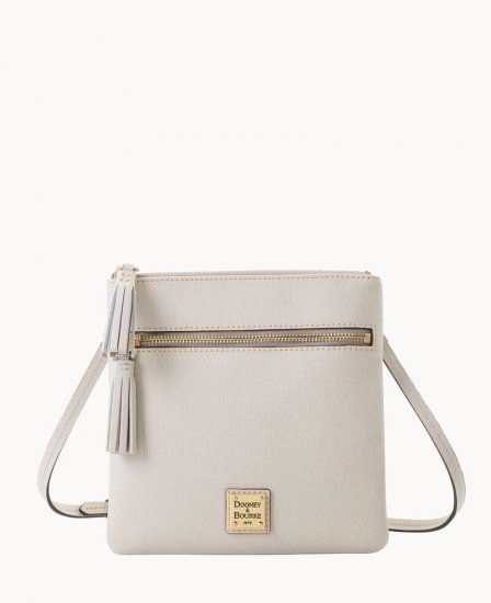 Dooney Saffiano Double Zip Tassel Crossbody Ecru ID-0neKpALo - Click Image to Close