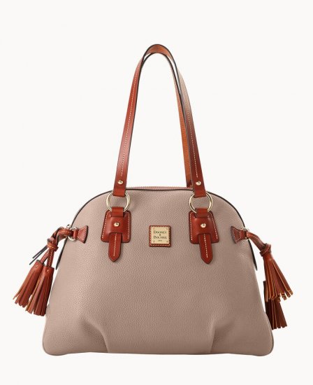 Dooney Pebble Grain Domed Satchel Taupe ID-MsBvJJiE - Click Image to Close