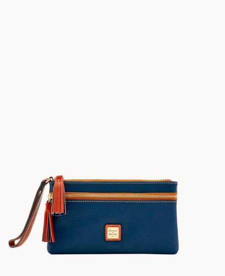 Dooney Pebble Grain Double Zip Wristlet Midnight Blue ID-o0AJ4l6k - Click Image to Close