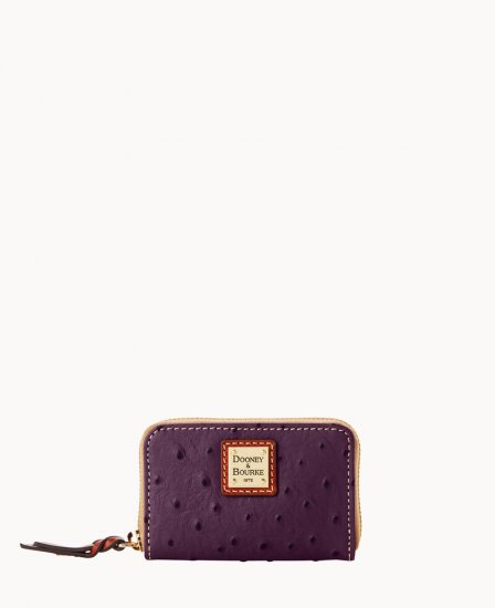 Dooney Ostrich Large Zip Around Credit Card Case Plum Wine ID-xCyza8BX - Click Image to Close