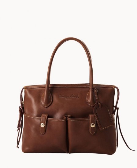 Dooney Florentine Medium East West Satchel Chestnut ID-R3mHozjw - Click Image to Close