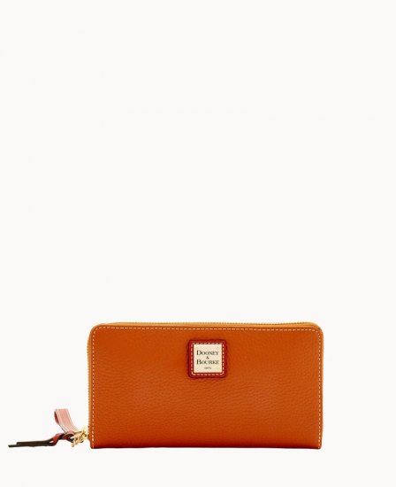 Dooney Pebble Grain Large Zip Around Wristlet Caramel ID-Wiol1MnI - Click Image to Close