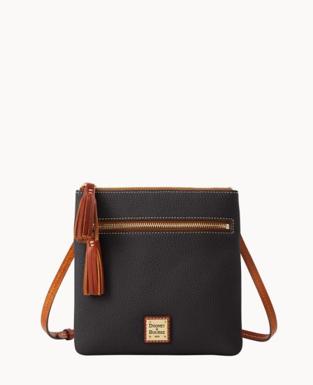 Dooney Pebble Grain Double Zip Tassel Crossbody Black ID-MzdFF49L - Click Image to Close