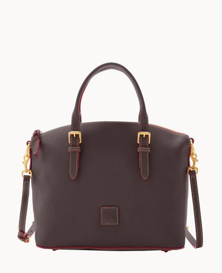 Dooney Florentine Domed Satchel Brown Tmoro ID-9QMi8L7F - Click Image to Close