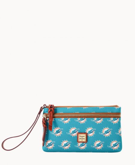 Dooney NFL Dolphins Double Zip Wristlet Miami Dolphins ID-wSW86NMX - Click Image to Close