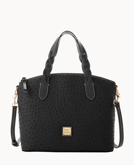 Dooney Ostrich Celeste Satchel Black ID-bPv6robO - Click Image to Close