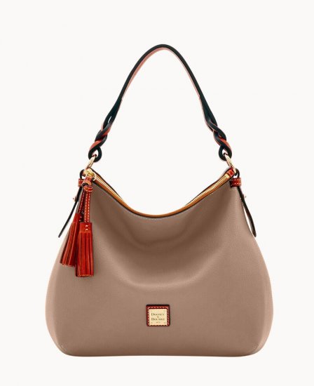 Dooney Pebble Grain Twist Strap Hobo Taupe ID-h574xiFm - Click Image to Close