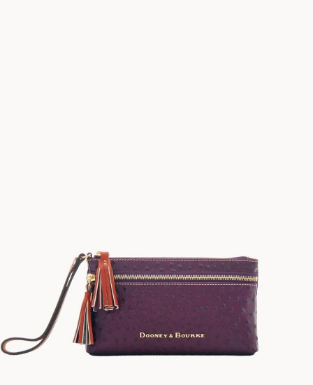 Dooney Ostrich Double Zip Wristlet Plum Wine ID-gGWRPGHA - Click Image to Close