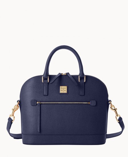 Dooney Saffiano Domed Zip Satchel Marine ID-5oEaojk7 - Click Image to Close