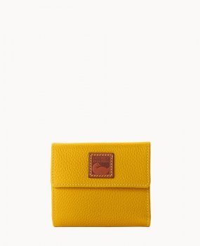 Dooney Pebble Grain Small Flap Credit Card Wallet Mustard ID-g8yvjK2f