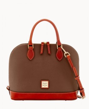 Dooney Pebble Grain Zip Zip Satchel Bark ID-dYlBEh9U