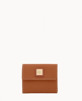 Dooney Pebble Grain Small Flap Credit Card Wallet Caramel ID-hXBsokPI