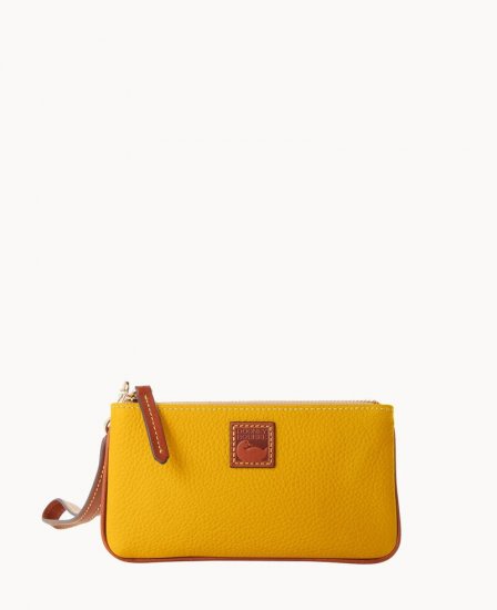 Dooney Pebble Grain Medium Wristlet Mustard ID-55Rzzrfz - Click Image to Close