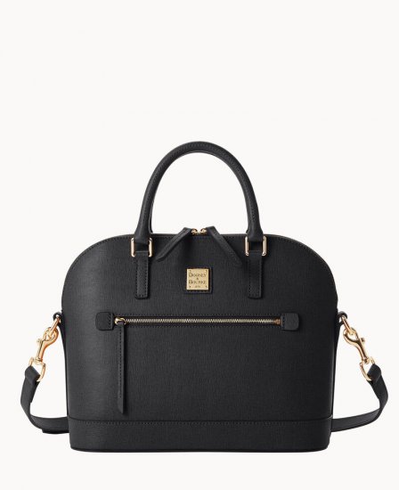 Dooney Saffiano Domed Zip Satchel Black ID-LOfXDkWV - Click Image to Close