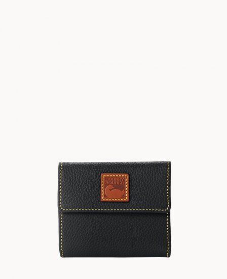 Dooney Pebble Grain Small Flap Credit Card Wallet Black ID-6rAlK1GK - Click Image to Close