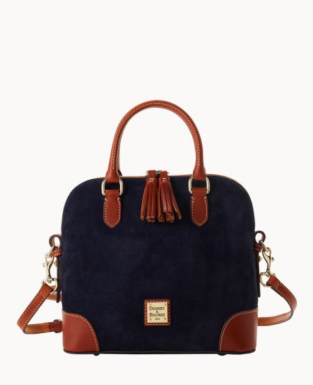 Dooney Suede Domed Satchel Navy ID-keKB1myg - Click Image to Close