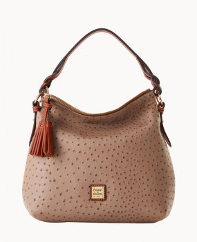 Dooney Ostrich Twist Strap Hobo Light Taupe ID-UhmKsJDm