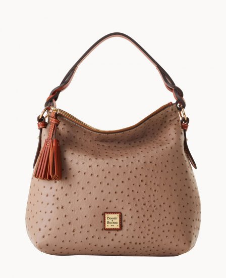 Dooney Ostrich Twist Strap Hobo Light Taupe ID-UhmKsJDm - Click Image to Close