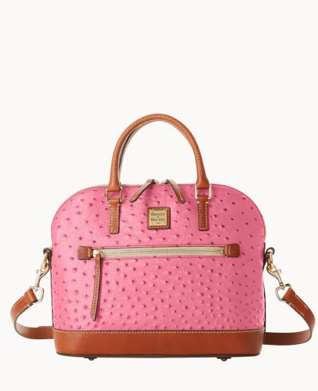 Dooney Ostrich Domed Zip Satchel Hot Pink ID-0grBoB2Z - Click Image to Close